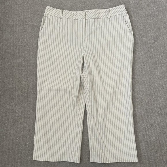 Loft Pants Womens 4 Ann Crop Striped Beige Black White Straight Leg Summer Capri - Picture 1 of 11